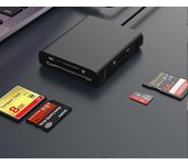Crday Lector de tarjetas de memoria, 4 en 1 USB, USB-C a SD, Micro SD, MS CF, adaptador de lector de tarjetas