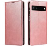 Caja de cuero del teléfono para Google Pixel 6A, caja magnética del teléfono del cierre de la textura del becerro del soporte de la cartera