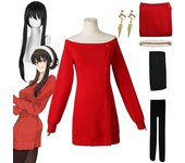 DUqi Anime Spy X Family Cosplay Yor Forger Yor Briar Cosplay Sexy Suéter rojo Mini vestido Princesa espina Disfraces de carnaval de Halloween L Cos...