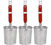 Unbrand Paquete de 3 canastas de pasta de malla con mango de madera - Colador de acero inoxidable para pasta -ys