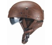 Casco clásico de motocicleta Motocicleta Retro Casco de medio marinero Gafas de cuero Gorra de soldado Casco de Moto Capacete Motorcross 328 Marrón...