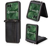 Para Motorola Razr 50 Ultra 5G / Razr + 2024 5G Funda para tarjetas Funda de teléfono de cuero con cordón Negro