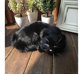 Realista dormir como un gato de felpa de piel falsa tamaño natural peludo animal de la casa nuevo Negro