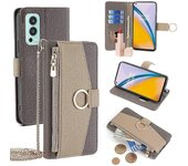 Para OnePlus Nord 2 5G Funda de cuero Funda para teléfono Soporte para billetera con espejo y correa de cadena Multicolor Style A