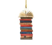 Lectura de libro vintage adorno de navidad acrílico artesanal colorido apilado libro colgante ornamento árbol de navidad accesorios decorativos fie...