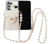 Unbrand Estuche de billetera con correa de cordón cruzado de corazón de lujo para Samsung Galaxy Z Fold 6 con tarjetero con cremallera y correa par...