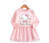 Sanrio Anime Kawaii Hello Kitty Nuevas Niñas Vestido Bebé Estilo Occidental Vestido De Princesa Dibujos Animados Falda De Malla De Manga Larga Rega...