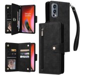 Foxdock Compatible con OnePlus Nord 2 5G Funda PU Cuero PU Magnetic Flip Zipper Tarjetero Funda de cartera Negro