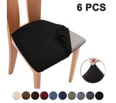 6pcs Stretch Jacquard Chair Seat Covers, cojín de asiento de silla extraíble Negro