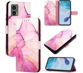 Estuche de cuero mármol para Motorola Edge 30 Neo Oro Púrpura Rosa
