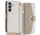 Para Samsung Galaxy S24 + Zipper Pocket Phone Funda Crossbody con Espejo de Maquillaje Blanco
