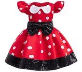 Unbrand 1-8 Años Niños Niñas Minnie Rojo y Negro Lindo Vestido De Dibujos Animados Lunares Nudo De Lazo Vestido De Princesa 2-3 años