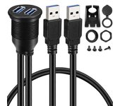 Cable de extensión de montaje en automóvil de montaje empotrado USB 3.0 AUX dual USB 3.0 para automóvil, camión, barco, motocicleta Dashbo negro