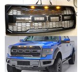 Para Ford F150 Grill Raptor Style Para F-150 2009 2010 2011 2012 2013 2014 Racing Grills Front Bumper Grilles Grill Mesh LED ÁMBAR NEGRO