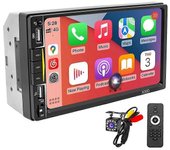 Estéreo de coche doble Din con CarPlay, radio con pantalla táctil de 7 pulgadas Bluetooth y teléfono con cámara de respaldo Mirro