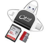 Lector de tarjetas SD apto para iPhone / iPad / Android / Mac / computadora / cámara, lector de tarjetas Micro SD 4 en 1 rápido negro
