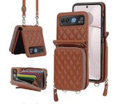 Estuche de bolsa de tarjeta de textura rómbica para Motorola Razr 40 Marrón