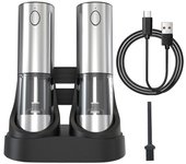 Juego de molinillo eléctrico de sal y pimienta con iluminación incorporada USB-C Recargable Ajustable Grosor Base de carga Molinos de operación con...