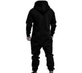 Hombre Onesie Hoodie Zip Jumpsuit Winter Casual Hooded Romper Playsuit Negro M