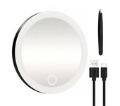 Espejo de aumento de 10 cm 30X con pinzas Espejo de maquillaje LED de viaje portátil con 3 ventosas Espejo de tocador recargable regulable con aume...