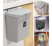 Contenedor de basura montado en la pared de alta capacidad con tapa Papelera armario de cocina Puerta colgante Papelera Reciclar cubo de basura Gri...