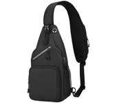 Bolso de pecho bandolera para hombre Bolsa de deporte con orificio oculto para auriculares Cierre de cremallera Bolsa de pecho de gran capacidad Mo...