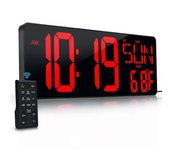 Gran reloj de pared digital Pantalla LED de 17,2 pulgadas con fecha Semana Brillo ajustable automáticamente Enchufe de la UE Rojo negro