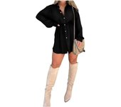 Conjunto de vestido enterizo de satén con cuello en V y lazo, camisa informal holgada y sexy. Disponible. Negro M