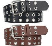 Macoking Grommet Cinturones de cuero para mujeres, cinturón negro Mujeres Hombres con agujeros dobles tachonados Estilo 5 Fit for waist up to 41in