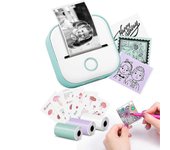 Mini Impresora de Etiquetas T02 Impresora Pequeña Portátil con 3 Rollos de Papel, Impresora de Pegatinas para Estudio, Notas, Cuadros, Fotos, Agend...