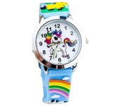 Niños Niñas Cartoon Silicone Wrist Watch Rainbow Unicorn Fashion Quartz Watch Gift Azul