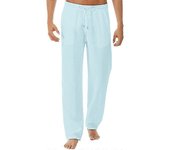 Pantalones de lino de algodón de cintura elástica para hombres Casual Beach Straight Leg Comfy Long Pantalones