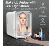 Nevera de maquillaje de 6L con espejo de luz LED Mini nevera para el coche del dormitorio Nevera pequeña para cosméticos, cuidado de la piel US Plu...