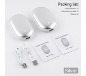 Paquete de 2 calentadores de manos recargables Banco de energía USB Calentador de bolsillo eléctrico Plata