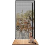 Puerta de mosquitero reforzada para gatos Pantalla a prueba de mascotas de alta resistencia con cremallera blanca que evita que las mascotas se que...