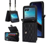 Para Motorola Razr 40 Ultra 5G Ranuras para tarjetas Estuche PU Cuero + PC Funda de teléfono cruzado Negro