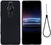 Para Sony Xperia Pro-I Cubierta de funda de teléfono a prueba de caídas con forro de microfibra suave de silicona líquida con correa