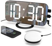 Reloj despertador ruidoso con agitador de cama para personas que duermen mucho, reloj despertador de doble vibración con cargador USB para sordos c...