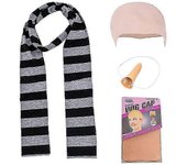 Liyun Yalisheng 4pcs Despicable Me Gru Cos Kits Nariz Falsa Gorra Calva Accesorios de Disfraces de Halloween Bufanda a Rayas Gris Negro Set de Cosp...
