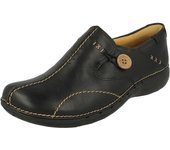 Las señoras Clarks Un estructurado resbalón en los zapatos Un lazo Cuero negro UK 6