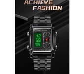 SKMEI 1868 Reloj para hombre 30 m resistente al agua con doble pantalla doble movimiento GMT Dual Time Reloj electrónico luminoso multifunción Cint...