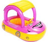 Flotador de piscina inflable para bebés con dosel, bote flotante de natación para bebés en forma de automóvil con sombrilla Asiento seguro para niñ...