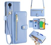 Estuche de billetera con cremallera para Samsung Galaxy A03 Core Azul