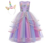 Niñas Vestido De Princesa Unicornio Largo Maxi Tutú De Tul Con Diadema Carnaval Cosplay Vestir Púrpura 120cm