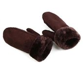 Barsinfi pol Guantes de lana de invierno para mujer Guantes de cuero genuino Manoplas de cuero para mujer Engrosar cálido Lindo piel de oveja Guant...