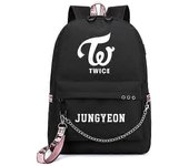 Banda coreana TWICE Impresión Mochila Moda Mujer Mochila Lona Mochila Femenina Carga USB Portátil Mochila Mochila Mujer JUNGYEON NEGRO