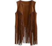 70s Tops Compatible Mujeres Vaquera Camisa Disco Fringe Chaqueta Chaleco Caqui L