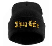 Nuevo THUG LIFE Gorro de letras negras Moda unisex Hip Hop Gors Gors Gorros gorros gorros gorros gorros -Bk-gd
