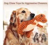 Dino robusto indestructible, juguetes para perros chirriantes para masticadores agresivos, peluche irrompible para perros de peluche color naranja