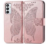 Carcasa de teléfono de impresión grande para Samsung Galaxy M23 5G / F23 5G, estuche de PU anticaída con diseño de billetera Oro rosa Style D Samsu...